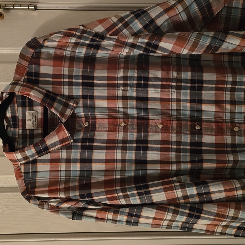 MUTUAL WEAVE BRAND MEN'S BIG & TALL BLUE & RED PLAID LONG SLEEVES SHIRT 5XLT